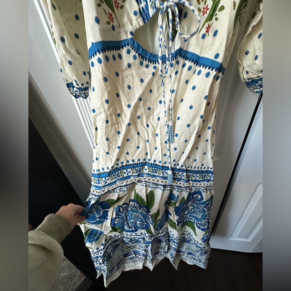 Farm Rio Macaw Flight Maxi Dress Off White Blue Floral NWT Size S - Picture 10 of 16